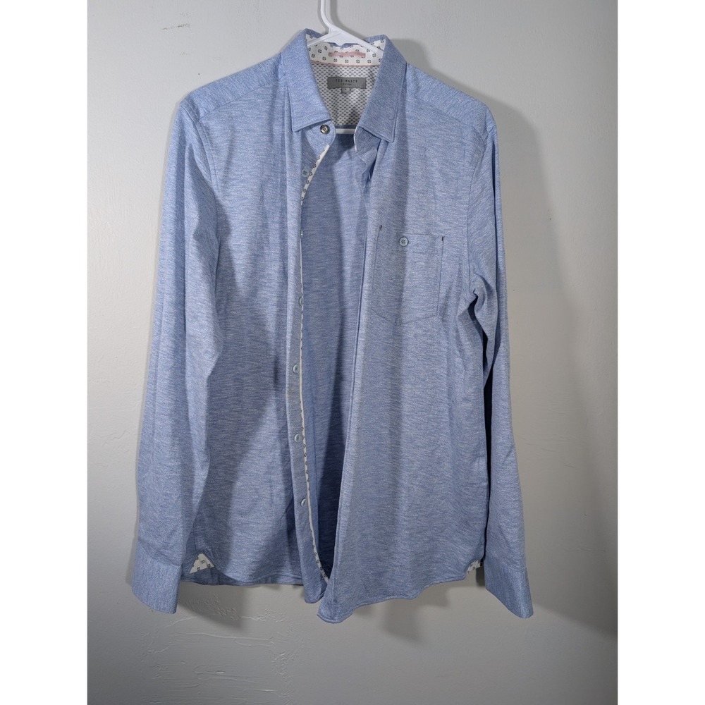 TED BAKER London Blue Heather Cotton Long Sleeve Shirt‎ Men's Size 4 $139